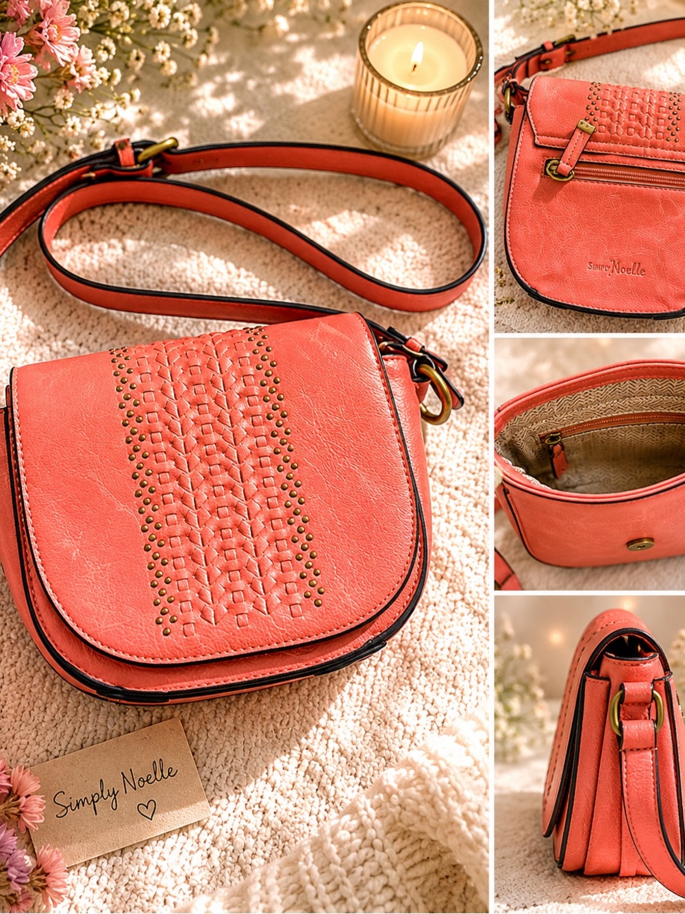 Simply Noelle Coral Woven Studded Crossbody Bag